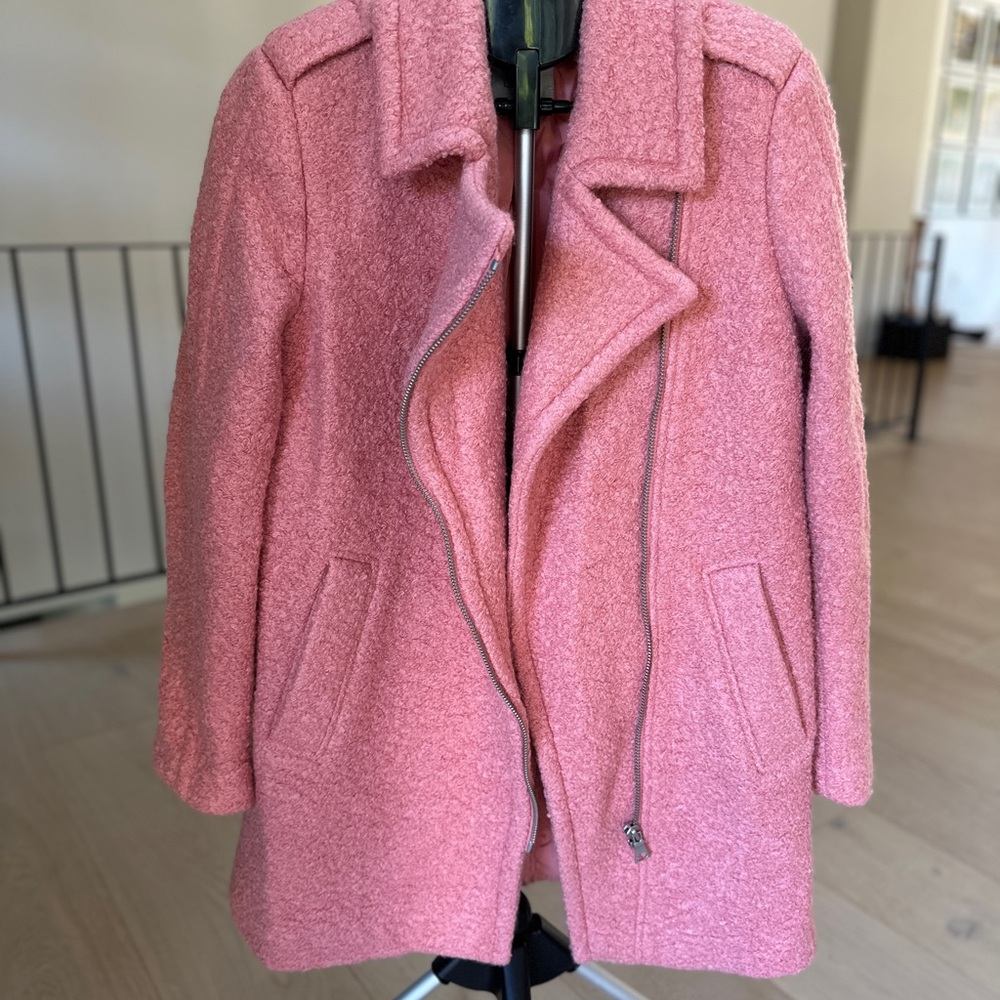 LOFT Textured Wool Moto Pea Coat Sutton Pink Medium - Picture 2 of 10